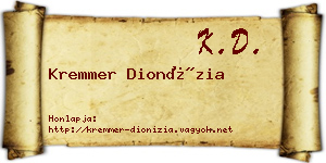 Kremmer Dionízia névjegykártya